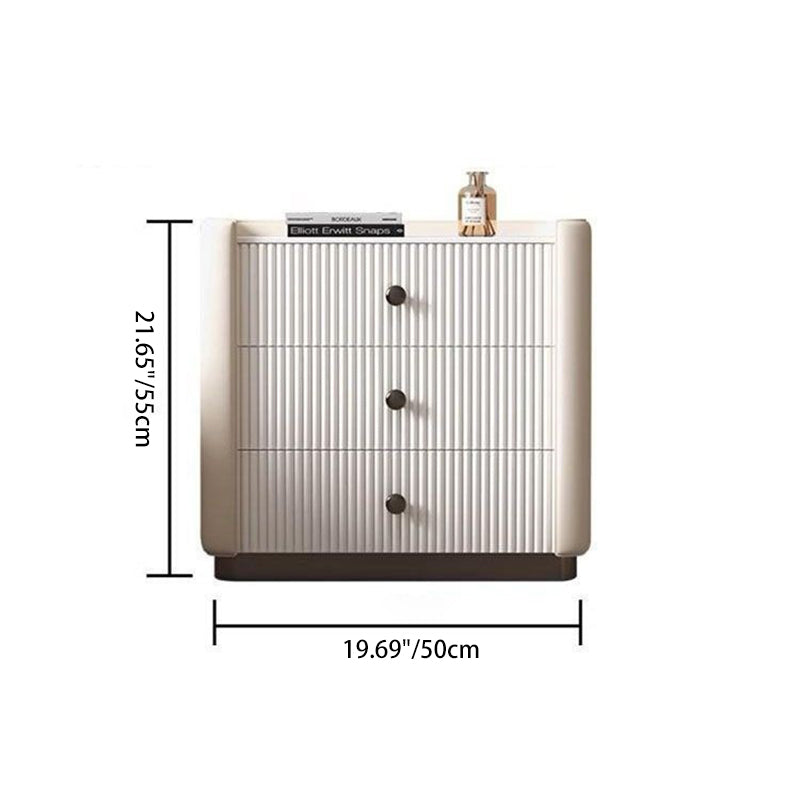 Modern Luxury Rectangular Desktop Microfiber Leather Solid Wood Rock Slab Nightstand 3-Drawer For Bedroom