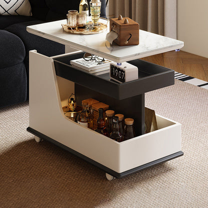 Contemporary Luxury Rectangular Rock Slabs Stainless Steel & MDF Liftable End Table 3-Tier For Living Room