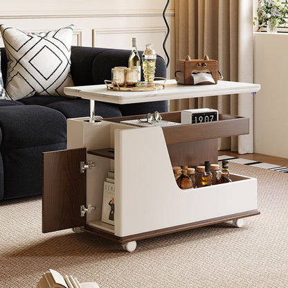 Contemporary Luxury Rectangular Rock Slabs Stainless Steel & MDF Liftable End Table 3-Tier For Living Room