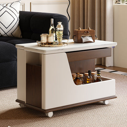 Contemporary Luxury Rectangular Rock Slabs Stainless Steel & MDF Liftable End Table 3-Tier For Living Room
