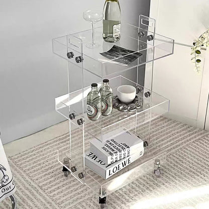 Modern Minimalist Rectangular Metal Acrylic Movable Side Table 2/3-Tier For Living Room