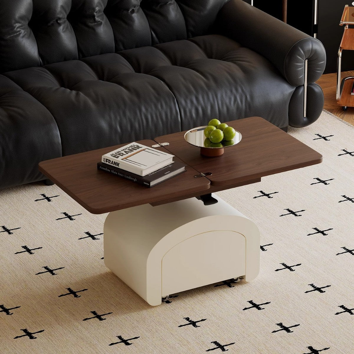 Modern Minimalist Rectangular Solid Wood Plywood Veneer Pine Wood Veneer Liftable Coffee Table 1-Tier For Living Room