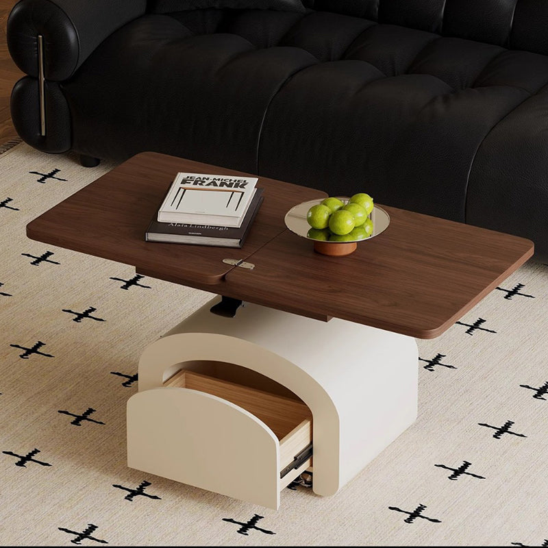 Modern Minimalist Rectangular Solid Wood Plywood Veneer Pine Wood Veneer Liftable Coffee Table 1-Tier For Living Room