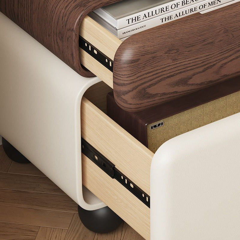 Traditional Vintage Square & Rectangular MDF Solid Wood Plywood Wood Pine Wood Microfiber Leather Nightstand 2-Drawer for Bedroom