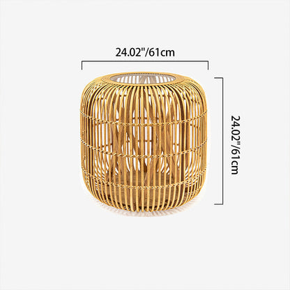 Traditional Japanese Cylindrical Bamboo Weaving Glass Coffee Table 1-Tier for Living Room