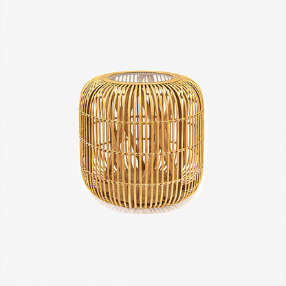 Traditional Japanese Cylindrical Bamboo Weaving Glass Coffee Table 1-Tier for Living Room