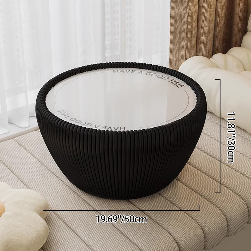 Modern Minimalist Round Tempered Glass PU Leather Coffee Table 1-Tier For Living Room
