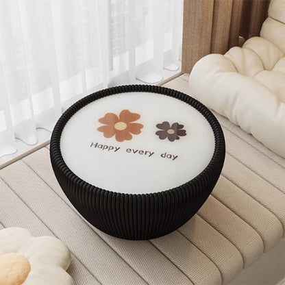 Modern Minimalist Round Tempered Glass PU Leather Coffee Table 1-Tier For Living Room