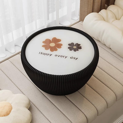 Modern Minimalist Round Tempered Glass PU Leather Coffee Table 1-Tier For Living Room