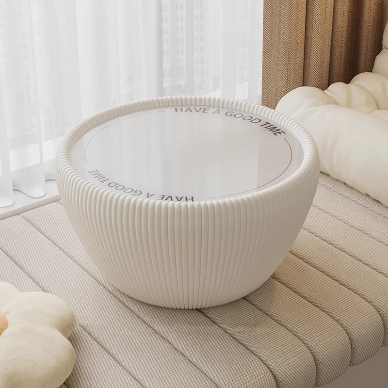 Modern Minimalist Round Tempered Glass PU Leather Coffee Table 1-Tier For Living Room