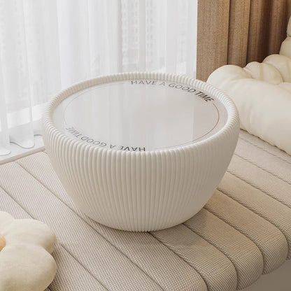 Modern Minimalist Round Tempered Glass PU Leather Coffee Table 1-Tier For Living Room