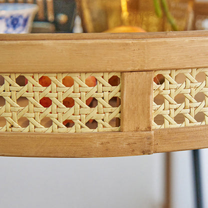 Traditional Rustic Round Bamboo Weaving Iron End Table 1-Tier For Living Room