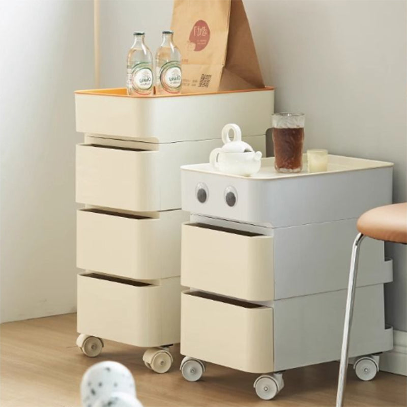 Modern Minimalist Rectangular ABS Movable Universal Wheel Side Table 1/2/3/4-Drawer For Living Room