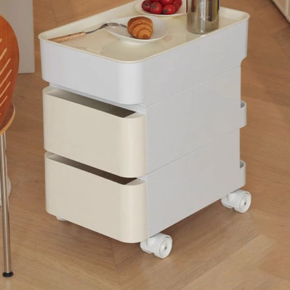 Modern Minimalist Rectangular ABS Movable Universal Wheel Side Table 1/2/3/4-Drawer For Living Room