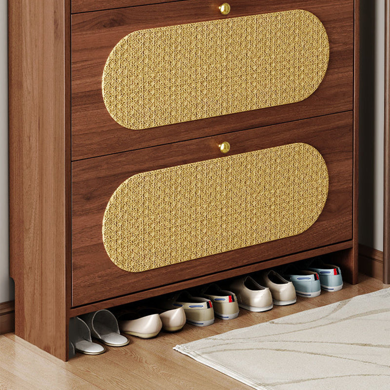 Traditional Vintage Rectangle MDF & Artificial Leather Weaving Shoe Storage 3- Tier For Entryways