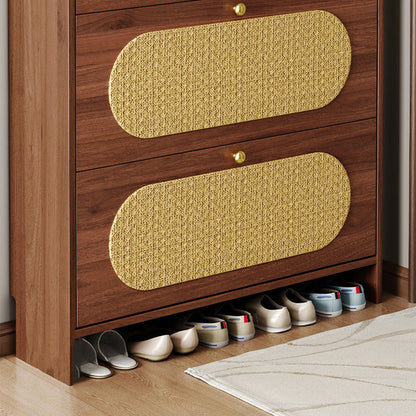 Traditional Vintage Rectangle MDF & Artificial Leather Weaving Shoe Storage 3- Tier For Entryways