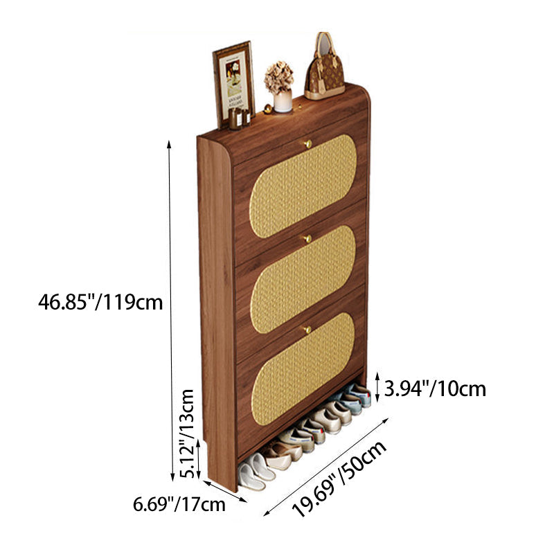 Traditional Vintage Rectangle MDF & Artificial Leather Weaving Shoe Storage 3- Tier For Entryways