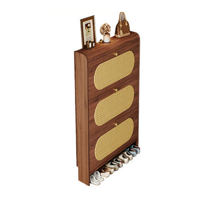 Traditional Vintage Rectangle MDF & Artificial Leather Weaving Shoe Storage 3- Tier For Entryways