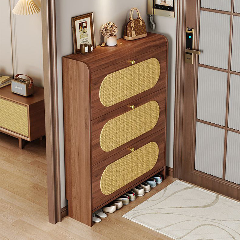 Traditional Vintage Rectangle MDF & Artificial Leather Weaving Shoe Storage 3- Tier For Entryways