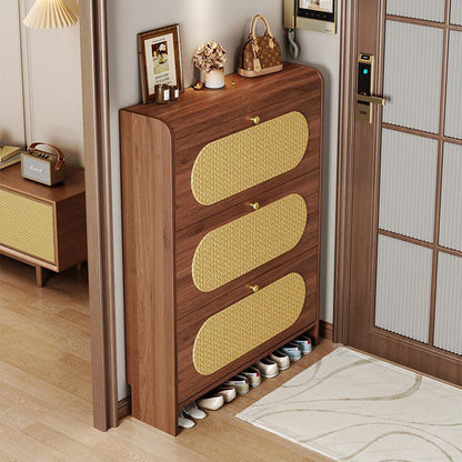 Traditional Vintage Rectangle MDF & Artificial Leather Weaving Shoe Storage 3- Tier For Entryways