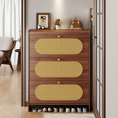 Traditional Vintage Rectangle MDF & Artificial Leather Weaving Shoe Storage 3- Tier For Entryways