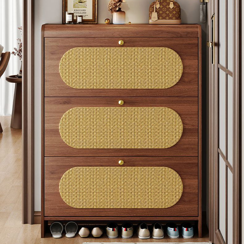Traditional Vintage Rectangle MDF & Artificial Leather Weaving Shoe Storage 3- Tier For Entryways