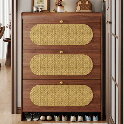 Traditional Vintage Rectangle MDF & Artificial Leather Weaving Shoe Storage 3- Tier For Entryways