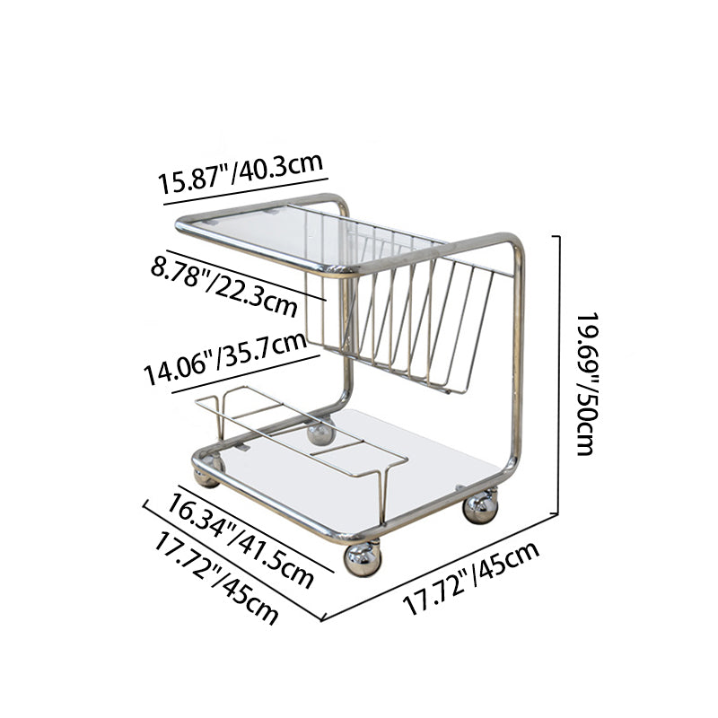 Modern Simplicity Rectangle Stainless Steel Glass Movable End Table 4-Tier For Living Room