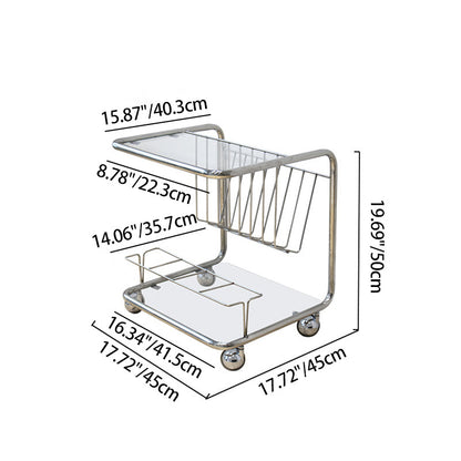 Modern Simplicity Rectangle Stainless Steel Glass Movable End Table 4-Tier For Living Room