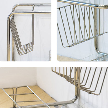 Modern Simplicity Rectangle Stainless Steel Glass Movable End Table 4-Tier For Living Room