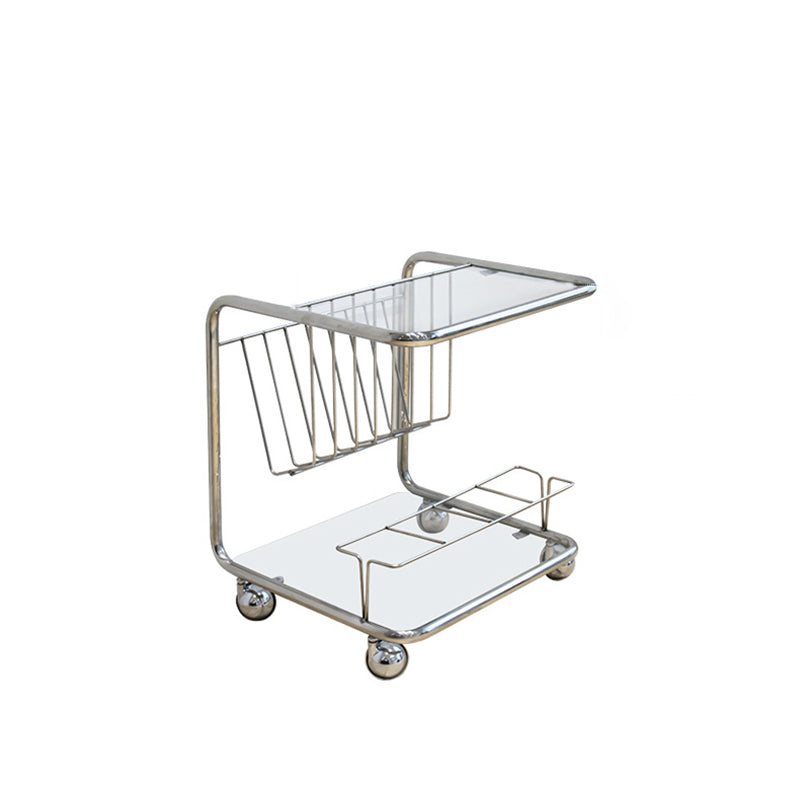 Modern Simplicity Rectangle Stainless Steel Glass Movable End Table 4-Tier For Living Room