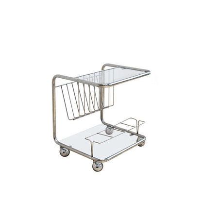 Modern Simplicity Rectangle Stainless Steel Glass Movable End Table 4-Tier For Living Room