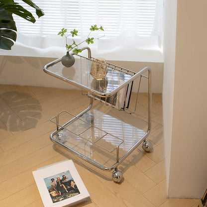 Modern Simplicity Rectangle Stainless Steel Glass Movable End Table 4-Tier For Living Room