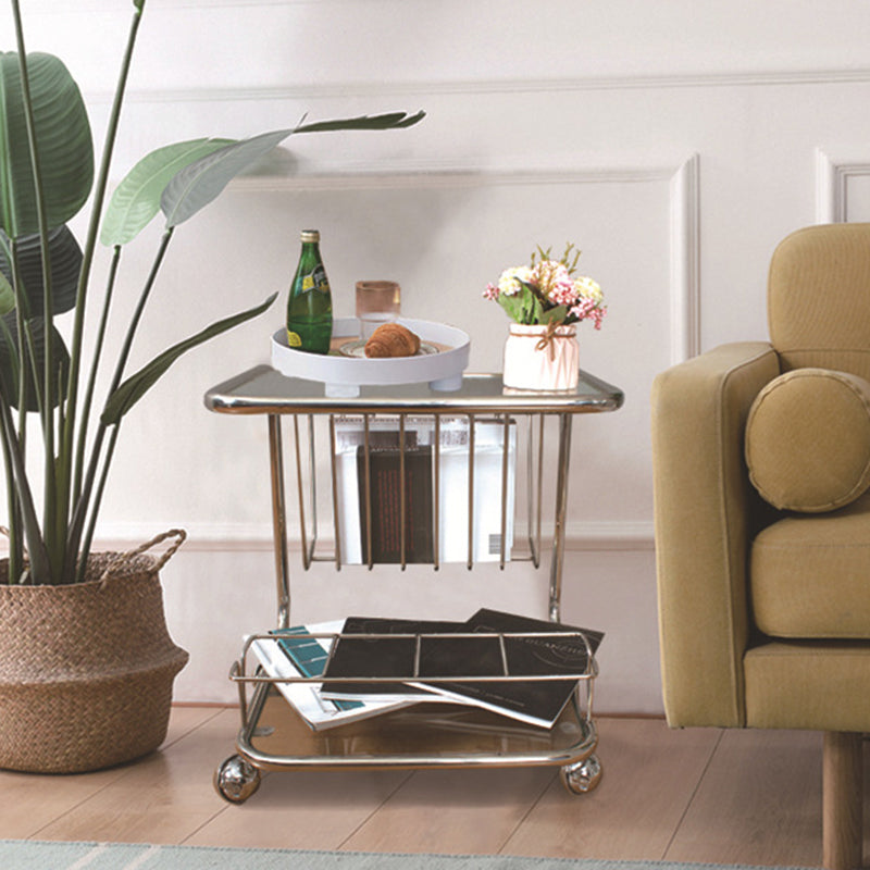 Modern Simplicity Rectangle Stainless Steel Glass Movable End Table 4-Tier For Living Room