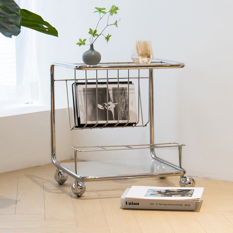 Modern Simplicity Rectangle Stainless Steel Glass Movable End Table 4-Tier For Living Room