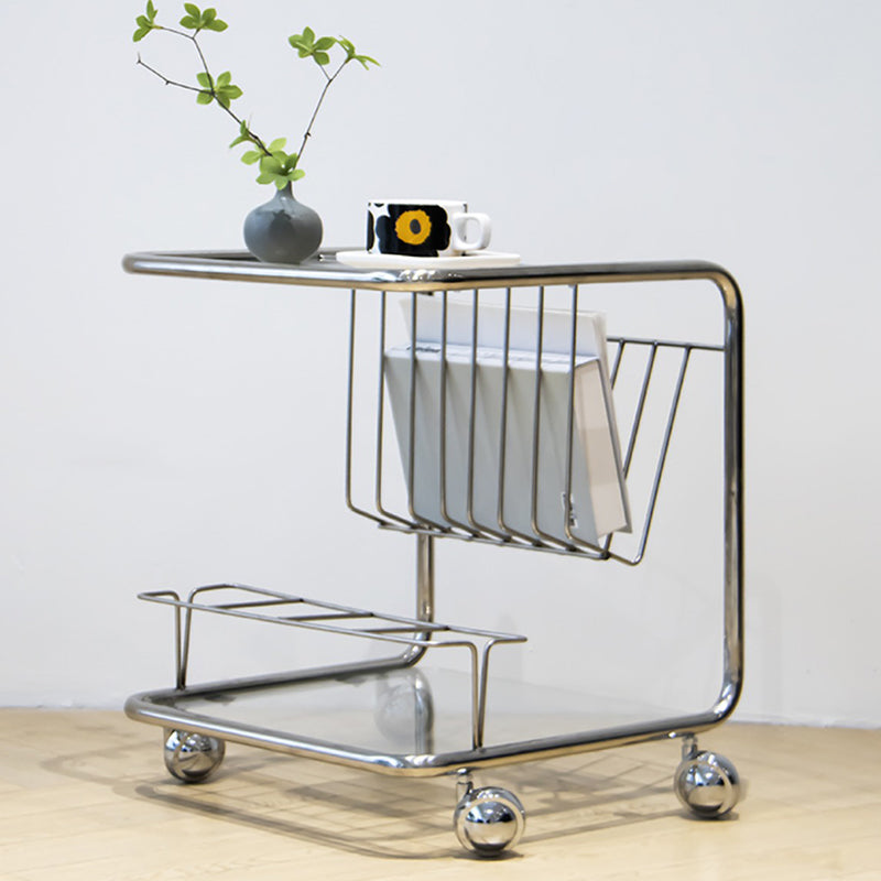 Modern Simplicity Rectangle Stainless Steel Glass Movable End Table 4-Tier For Living Room