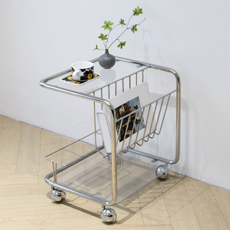 Modern Simplicity Rectangle Stainless Steel Glass Movable End Table 4-Tier For Living Room