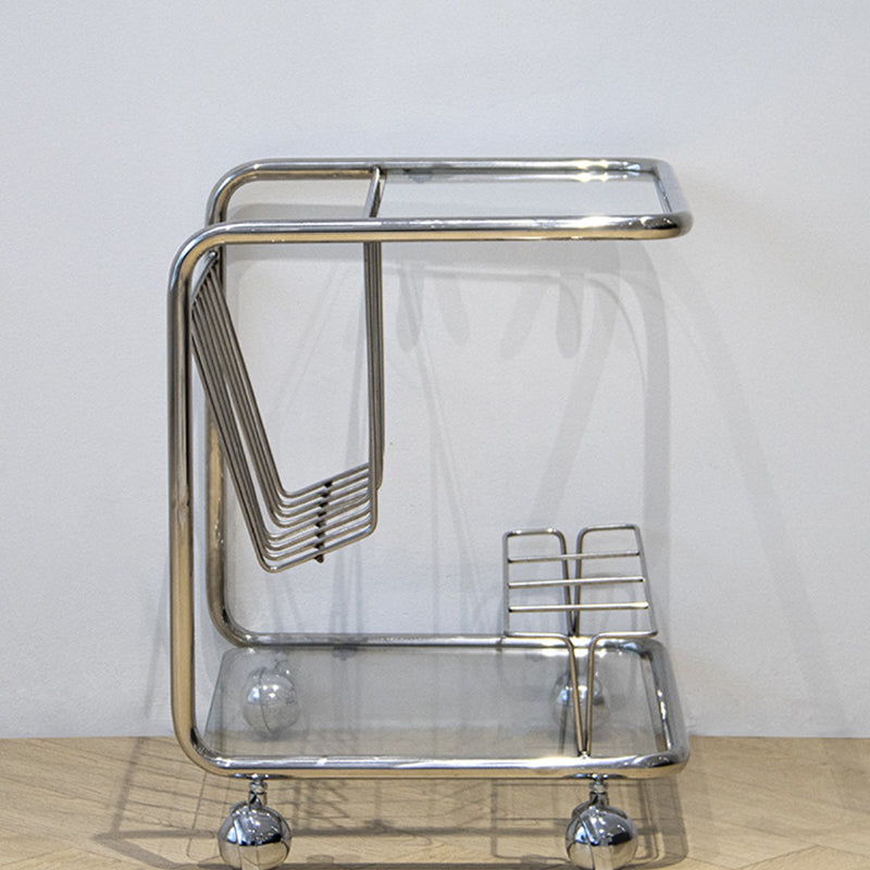 Modern Simplicity Rectangle Stainless Steel Glass Movable End Table 4-Tier For Living Room