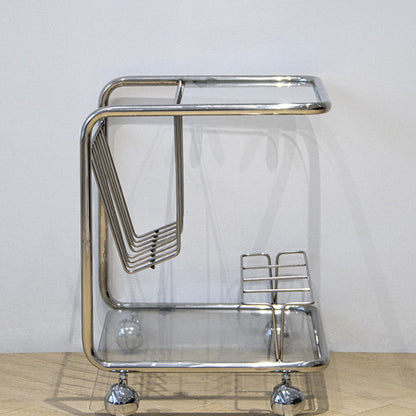 Modern Simplicity Rectangle Stainless Steel Glass Movable End Table 4-Tier For Living Room