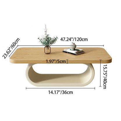 Modern Minimalist Rectangle Oval Pine Wood Iron 2-Tier Coffee Table For Living Room