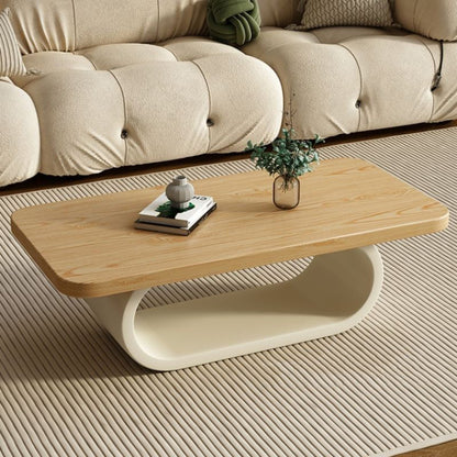 Modern Minimalist Rectangle Oval Pine Wood Iron 2-Tier Coffee Table For Living Room