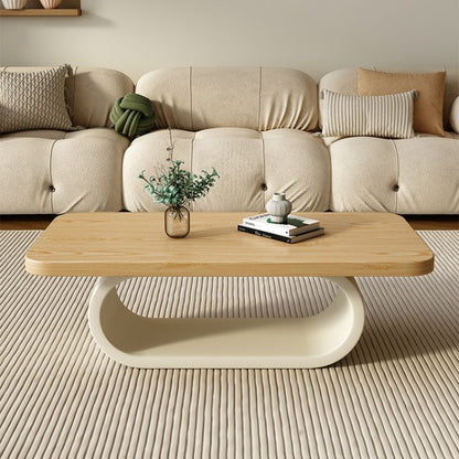 Modern Minimalist Rectangle Oval Pine Wood Iron 2-Tier Coffee Table For Living Room