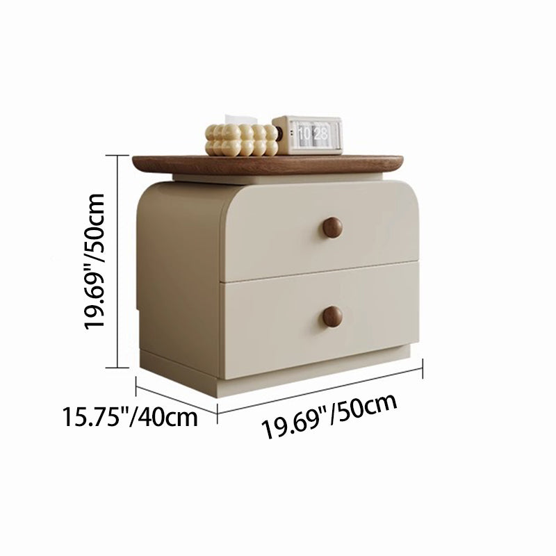 Traditional Vintage Square Solid Wood Plywood MDF Cat-Scratch Leather Nightstand 2-Drawer For Bedroom