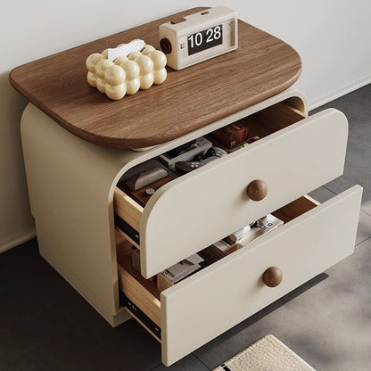 Traditional Vintage Square Solid Wood Plywood MDF Cat-Scratch Leather Nightstand 2-Drawer For Bedroom