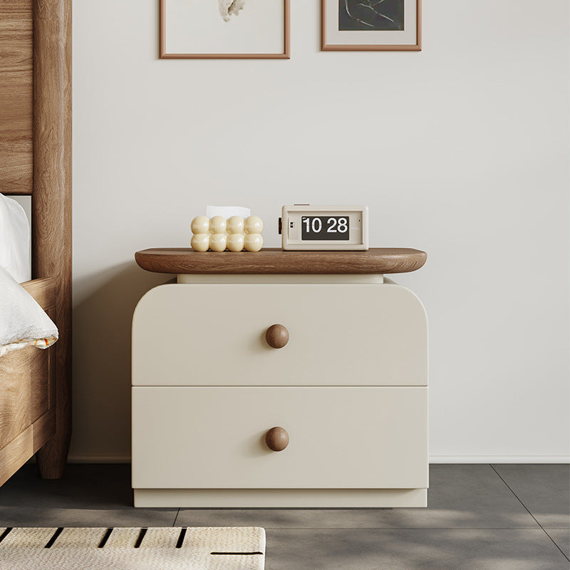 Traditional Vintage Square Solid Wood Plywood MDF Cat-Scratch Leather Nightstand 2-Drawer For Bedroom