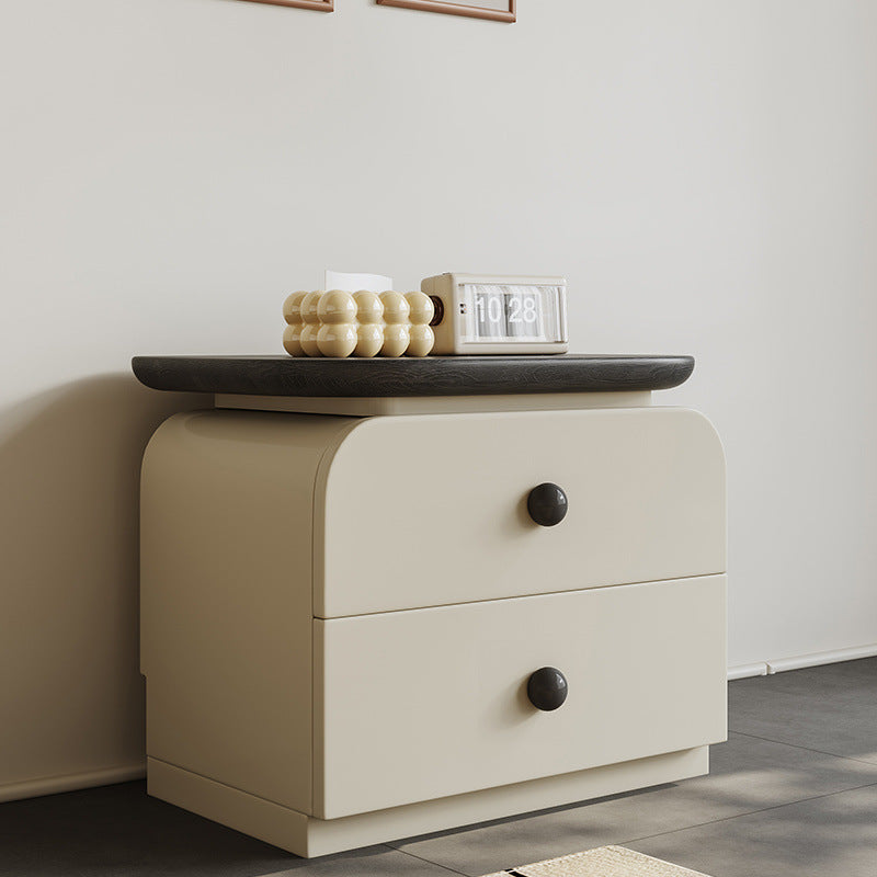 Traditional Vintage Square Solid Wood Plywood MDF Cat-Scratch Leather Nightstand 2-Drawer For Bedroom