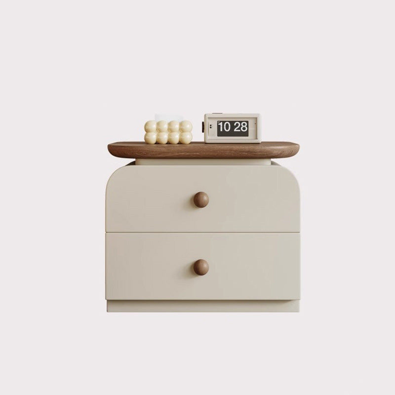Traditional Vintage Square Solid Wood Plywood MDF Cat-Scratch Leather Nightstand 2-Drawer For Bedroom