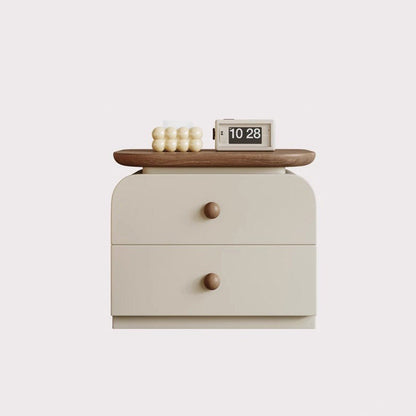Traditional Vintage Square Solid Wood Plywood MDF Cat-Scratch Leather Nightstand 2-Drawer For Bedroom