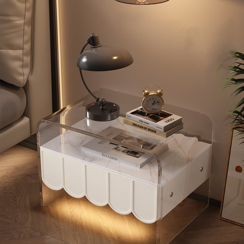 Modern Simplicity Rectangle Pine Wood Acrylic Nightstand 2-Tier For Bedroom