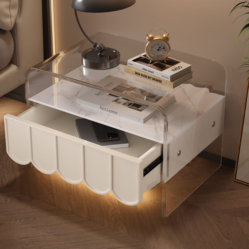 Modern Simplicity Rectangle Pine Wood Acrylic Nightstand 2-Tier For Bedroom